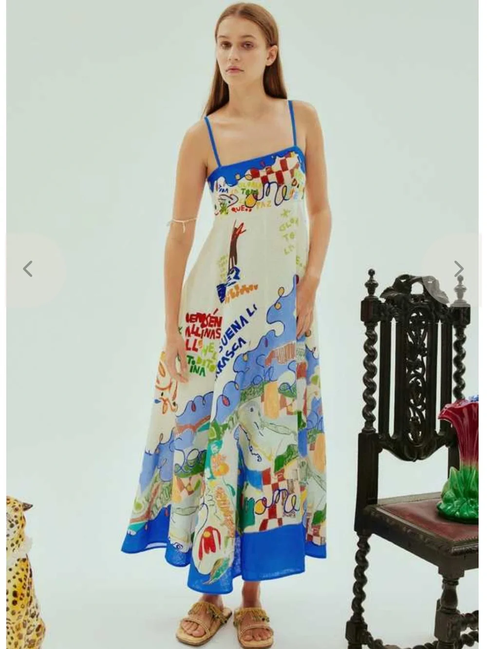 NWT Rachel Zoe Linen Blend Mediterranean Folk Art Midi Dress | Alemais Inspired - Picture 1 of 10